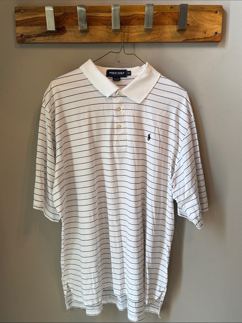 Ralph Lauren Polo Golf - Men’s White Polo Shirt with Navy Stripes